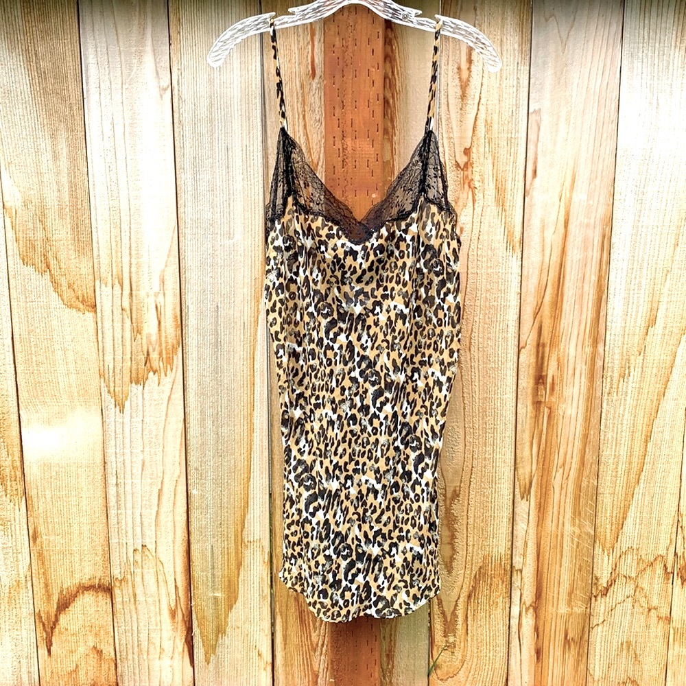 LEJABY Paris leopard lace slip dress lingerie vintage L
